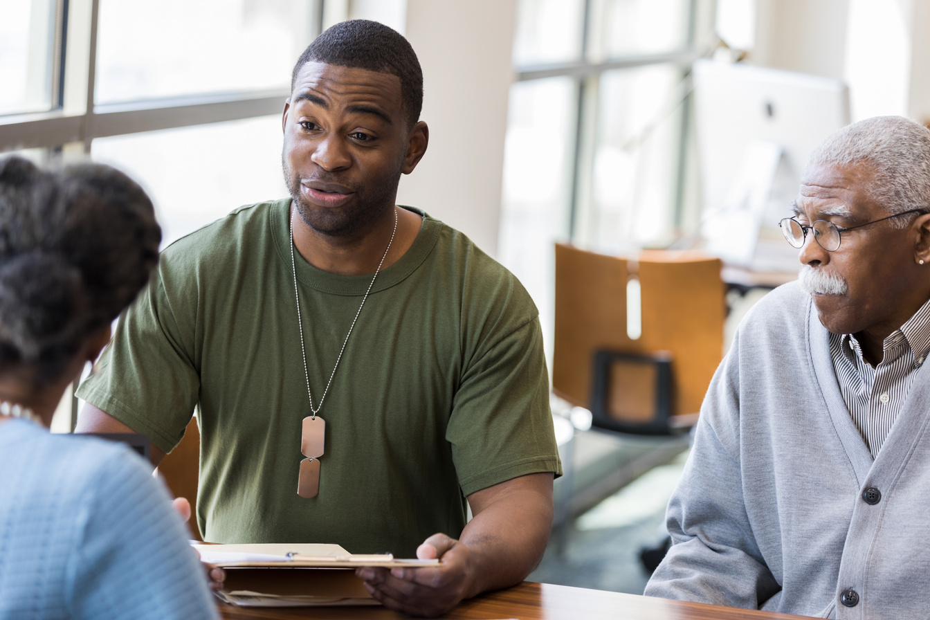 Military veteran meets with financial advisor